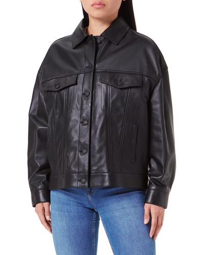 HUGO Lisami Leather-Jacket - Schwarz