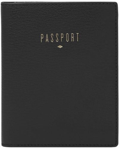 Fossil Passport Leather Wallet Rfid Blocking Travel Passport Holder Case - Black