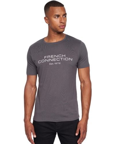 French Connection S Premium Half Sleeve Crew Neck T-shirt With Letter Print Logo Design(xl,fischer Charcoal) - Blue