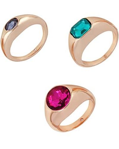 Guess Goldtone Trio Ring Set With Blue - Metallic