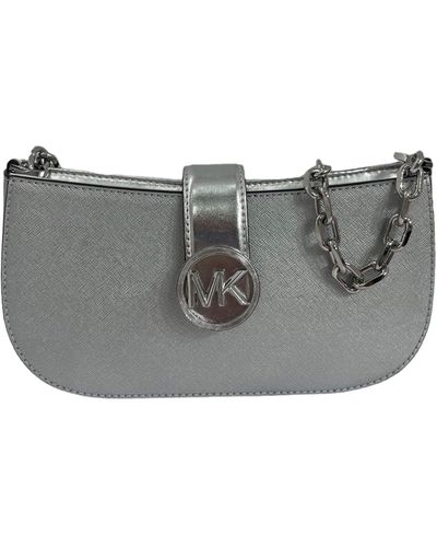 Michael Kors Carmen Xs Leather Pouchette Shoulder Bag - Grey
