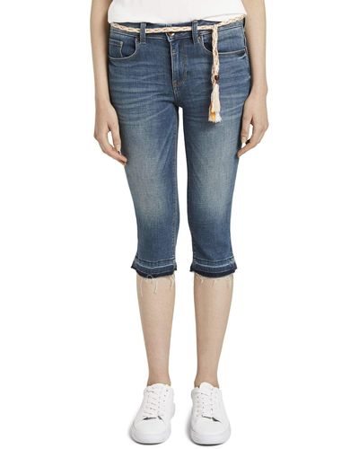 Tom Tailor Jeanshosen Alexa Slim Capri-Jeans mit Abrasionen Light Stone wash Denim,27,10280,6000 - Blau