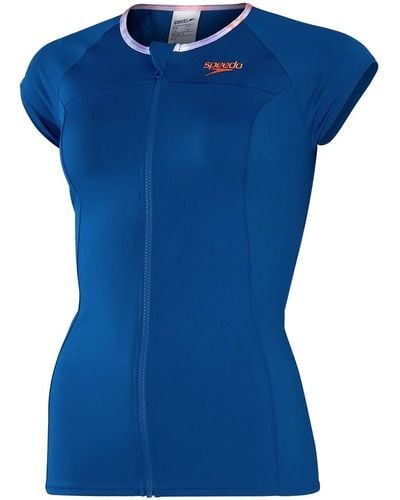 Speedo S Cap Sleeves Zip Sun Protection Top Blue/orange L
