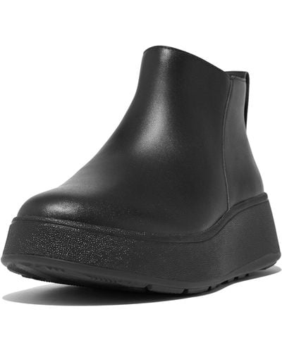 Fitflop F-mode Leather Flatform Zip Ankle Boots - Black