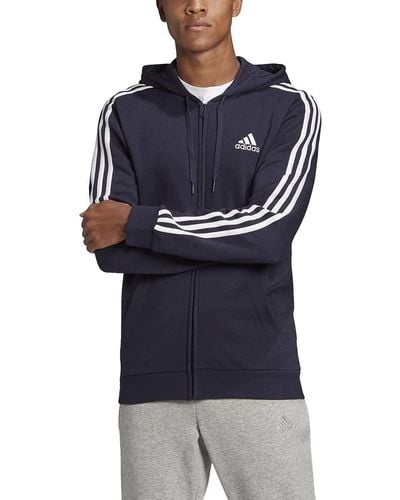 adidas Standard Essentials Fleece 3-stripes Full-zip Hoodie - Blue