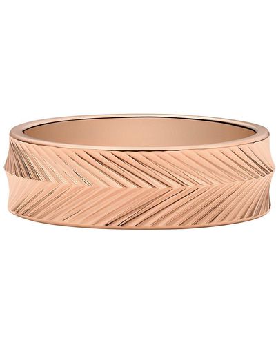 Fossil Harlow Linear Texture Rose Gold-tone Stainless Steel Band Ring - Pink