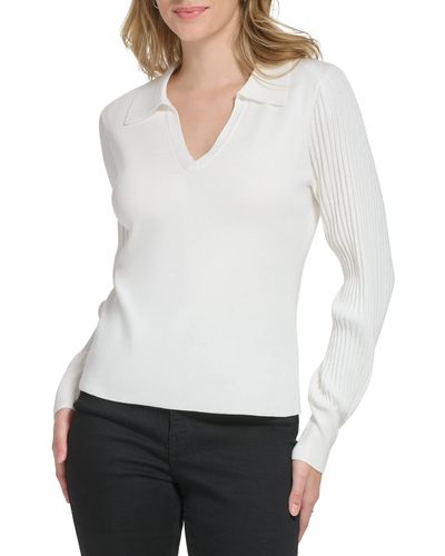 Calvin Klein Oversize Essential Rib Sleeve Detail Comfortable Sweater - White