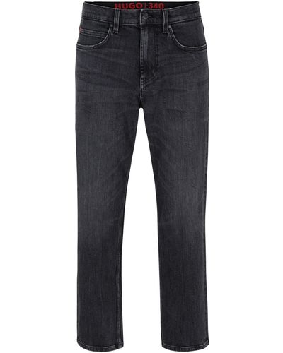 HUGO 340 Schwarze Regular-Fit Jeans aus bequemem Stretch-Denim Dunkelgrau 33/34 - Blau