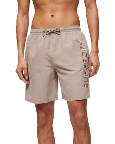 Superdry 17 Inch Premium Swimming Shorts With Embroidery - Natural