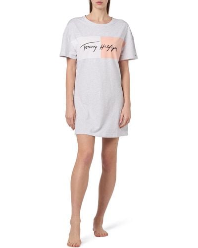 Tommy Hilfiger Nachthemd Oversize Nightdress Baumwolle mit Stretch - Weiß