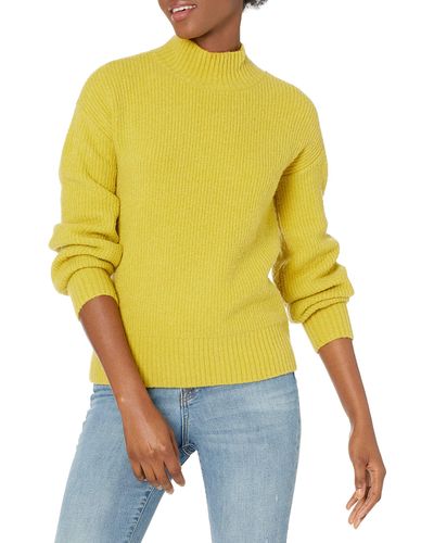 Goodthreads Boucle Half-Cardigan Stitch Balloon-Sleeve Sweater Pullover - Gelb