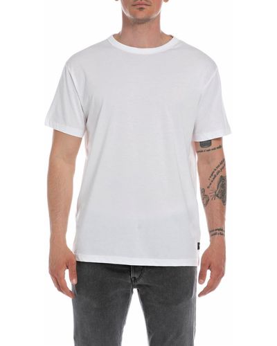 Replay T-Shirt Uomo ica Corta in Cotone Bio - Bianco