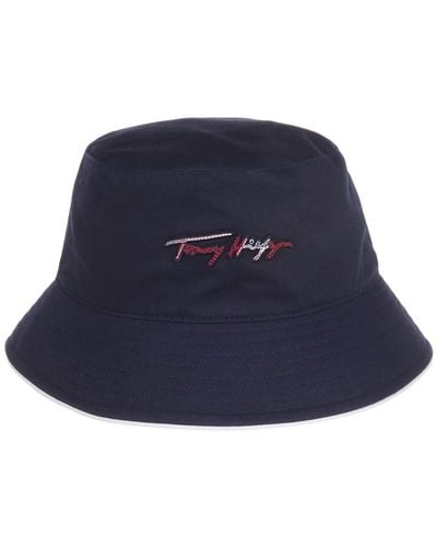 Tommy Hilfiger Iconic Signature Bucket LINE Hut - Blau