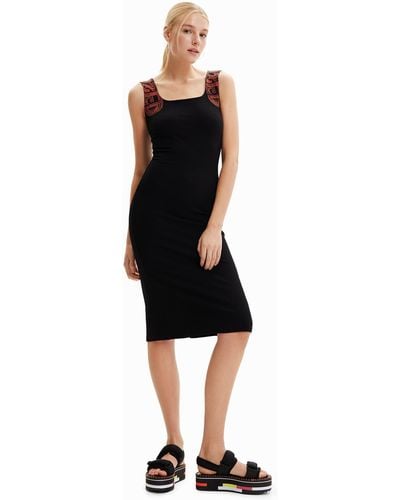 Desigual Slim Ribbed Strappy Dress - Black