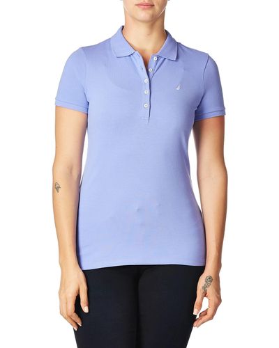 Nautica Womens 5-button Short Sleeve Breathable 100% Cotton Polo Shirt - Blue