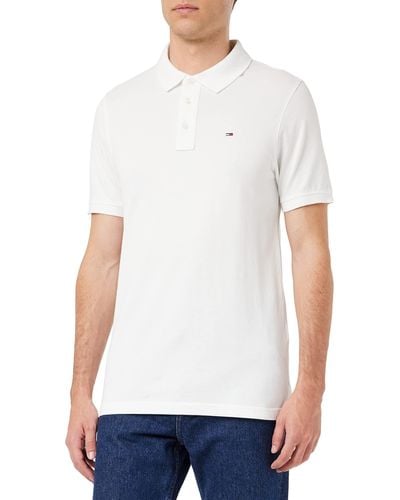 Tommy Hilfiger Piqué P Camiseta Polo con Cierre de 3 Botones - Blanco