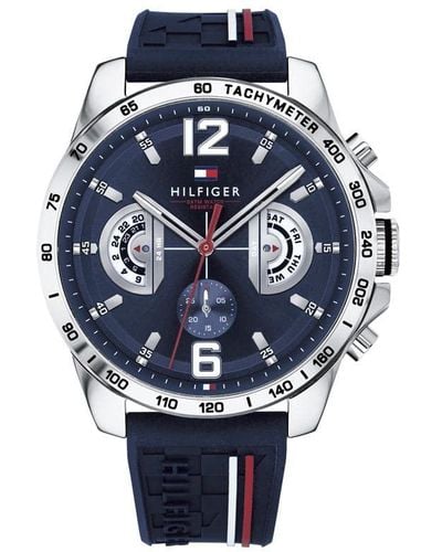 Tommy Hilfiger Multi-wijzerplaat Kwarts Horloge Met Siliconen Armband 1791476 - Blauw