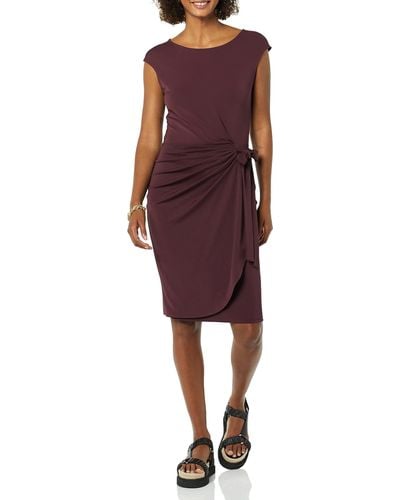 Amazon Essentials Cap Sleeve Boat-neck Faux Wrap Dress - Purple