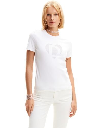Desigual Rhinestone Imagotype T-shirt White