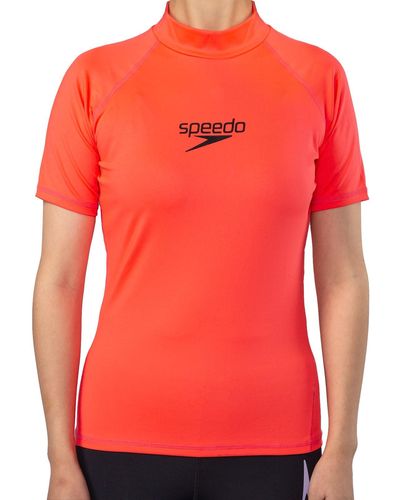 Speedo Kurzarm Rashguard für UV Shirt UPF50+ Top T-Shirts schnelltrocknende Schwimmshirts - Rot