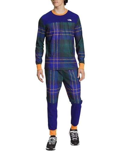 The North Face S Base Layer Plaid Waffle Set Shirt Trousers Flashdry - Blue