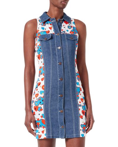 Love Moschino S Allover Hearts and Stars Printed Kleid - Blau