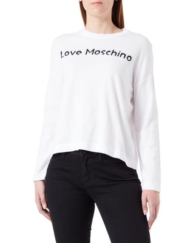 Love Moschino Pull à ches Longues et col Rond - Blanc