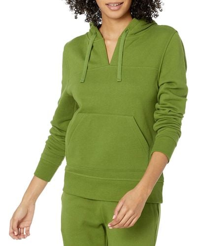 Amazon Essentials Classic-fit Long-sleeve Open V-neck Hooded Sweatshirt - Green