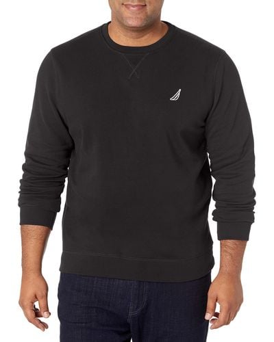Nautica Sweat-Shirt Basique à col Rond en Polaire Maillot de survêtement - Noir