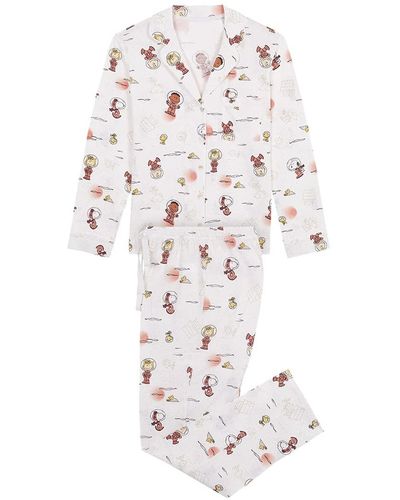 Women'secret Pijama Camisero 100% algodón Snoopy Marfil - Blanco