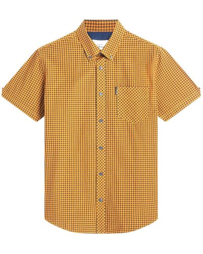 Ben Sherman Short Sleeve Signature Core Gingham Shirt In Mustard 5xl - Yellow