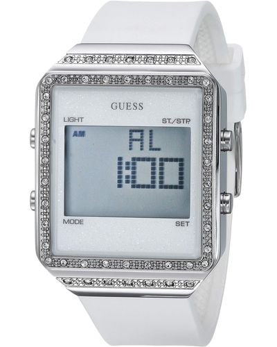Guess White Stain Resistant Silicone Crystal Watch with Day - Grigio