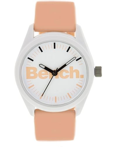 Bench BEL003P -Armbanduhr mit mattem weißem Zifferblatt und pfirsichfarbenem Silikonarmband - Grau