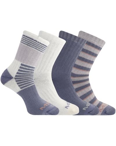 Merrell Adult's And Thermal Hiking Crew Socks-4 Pair Pack- Arch Support Band And Wool Blend - Blue