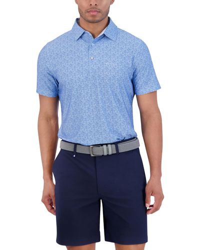 Ben Sherman Short Sleeve Printed Tech Sports Fit Polo Top - Blue