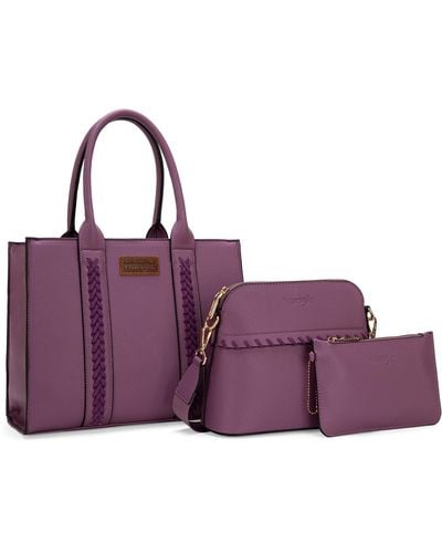 Wrangler 3pcs Purses For Tote Bag Crossbody Handbag Sets With Strap - Purple