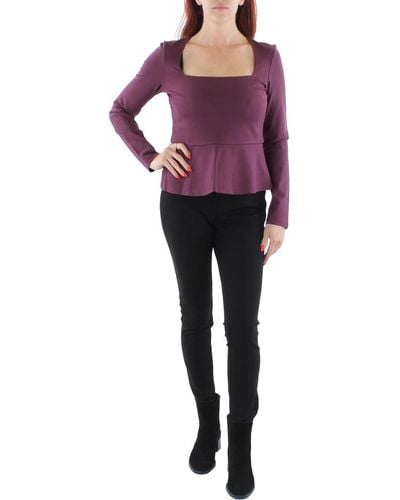 BCBGMAXAZRIA Fitted Peplum Top Long Sleeve Square Neck Shirt - Purple