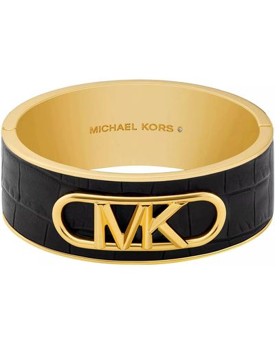 Michael Kors Bracciale rigido da donna Premium MK Statement Link placcato oro 14K Croc Empire Bangle - Metallizzato