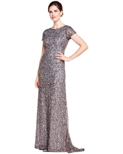 Adrianna Papell Short Sleeve All Over Sequin Gown - Black