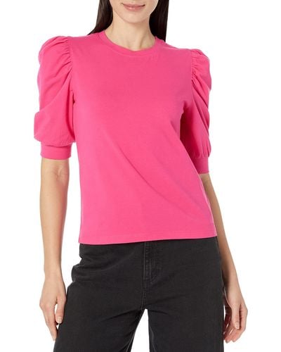 The Drop Mariko Camiseta de Punto Elástico de Cuello Redondo Y gas Abullonadas para Mujer - Rosa