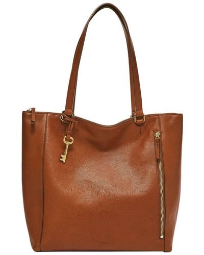 Fossil Tara Leather Shopper Bag - Brown