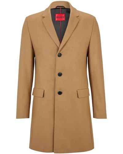 HUGO Slim-fit Formal Coat In A Wool Blend - Natural