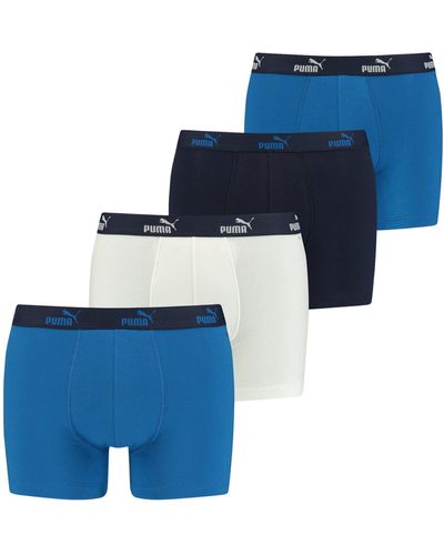 PUMA Lot de 4 boxers en coton pour homme avec logo à la taille - Bleu