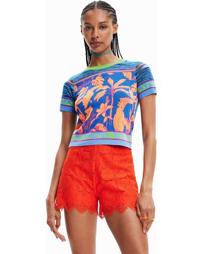 Desigual Shirt tropical maille - Rouge