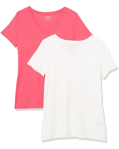 Amazon Essentials T-Shirt Col en v à ches Courtes Coupe Classique - Rose