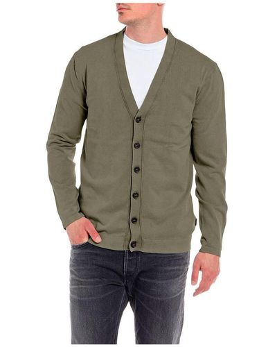 Replay Giacca in Maglia Uomo con Chiusura con Bottoni - Verde