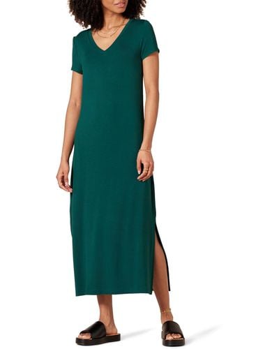 Amazon Essentials Jersey V-neck Short-sleeved Midi-length Dress - Green