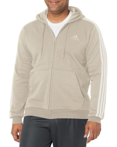 adidas Essentials Fleece 3-stripes Full Zip Hoodie Hooded Sweatshirt - Natural
