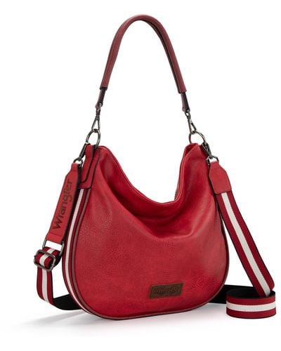 Wrangler Hobo Bags For Striped Cotton Ribbon Shoulder Purses And Handbags With Straps - Red