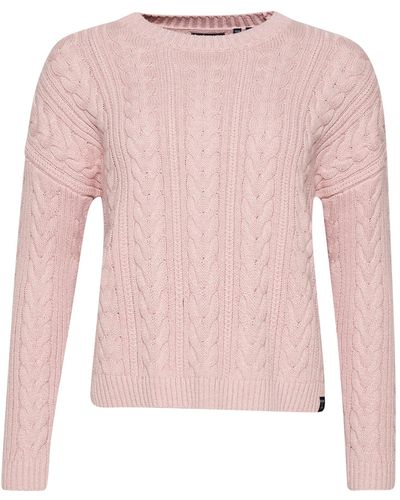 Superdry S Dropped Shoulder Cable Crew Pullover - Pink